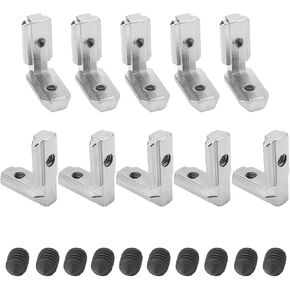 10Pcs Hardware Bracket Inner Angle Bracket Gusset Zinc Alloy Interior Joint Bracket 90Degree 0.31in T-Slot L-Shape Corner Bracket for 3030 Series Aluminum Extrusion Profile Silver Tone