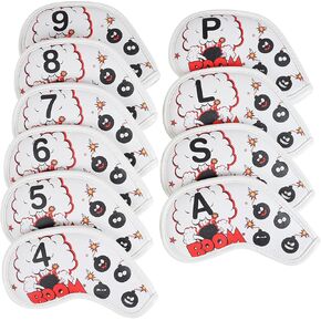 Craftsman Golf 10pcs/set Bomb Embroidery White Iron Headcovers Set Magnetic Closure for Right Handed Golfer Travel Covers