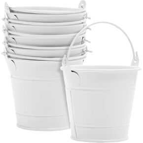 Juvale 6 Pack White Mini Galvanized Buckets with Handles for Party Favors, Wedding Decorations, Easter Centerpieces (3.5 x 3 in)