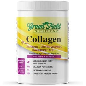 Greenfield Nutritions Halal Collagen Powder - 9g Halal Protein with Probiotic, Biotin, Hyaluronic Acid & Vitamin C - 270g Halal Collagen for Women and Men - Supports Hair, Skin, Nails, Joints & Gut