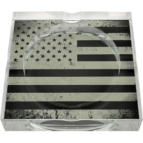 Military Line Series Crystal Cigar Ashtray, Honoring Our Brave Soldiers, Black Finish with Military Flag Artwork in Saudi Arabia