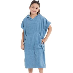MUTAO Changing Towel Robe for Kids, Absorbent Surf Poncho with Pocket and Hood for Swimming Surfing Beach Pool (Pink)