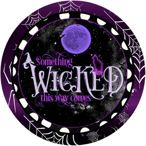 Retro Round Sign Wicked Halloween Wreath Metal Tin Sign Iron Painting Plaque Vintage Novelty Funny Parlor Retro Home Restaurant Kitchen Celebration Farm Courtyard Wall Decor 12 X12 in