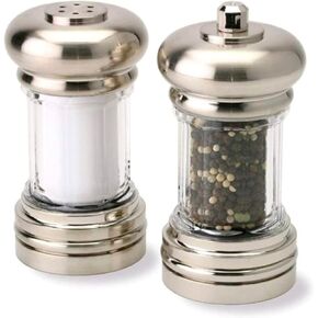 Olde Thompson - 7 Brushed Nickel Pepper Mill & Salt Shaker Set - Pre-filled with Peppercorns and Pure Ocean Sea Salt, Fully Adjustable for Fine to Coarse Quality, Easy to Clean, Use and Refill