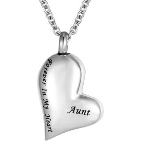 Skew Heart Cremation Urn Ashes Necklace Forever in My Heart Stainless Steel Keepsake Waterproof Memorial Pendant