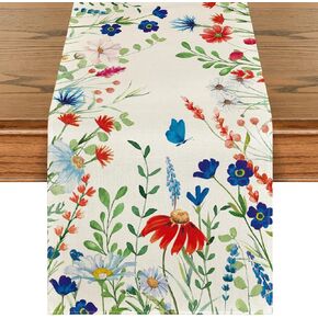 Artoid Mode Daisy Eucalyptus Lavender Floral Leaves Summer Table Runner, Spring Kitchen Dining Table Decoration for Home Party Decor 13x72 Inch