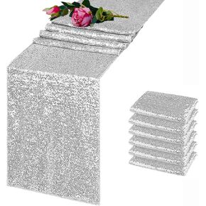 Black Sequin Table Runner 12" x 72" 6 Pack Glitter Metallic Table Runner for Halloween Wedding Birthday Party Christmas Thansgivings
