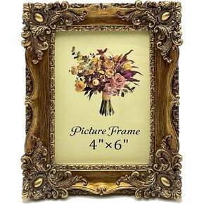 Vintage Picture Frame 4x6 Inch, Antique Ornate Photo Frames with Glass Front, Retro Carving, Tabletop & Wall Hanging, Photo Gallery, Gift Ideas, Gold