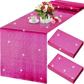 12 x 108 Inch Disco Ball Table Runner, Pink Glitter Disco Party Table Decoration, for Birthday Dance Themed Party Decor Supplies