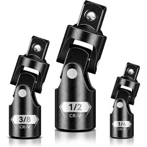 Universal Joint Set 3PCS, 1/2" 3/8" 1/4" Drive Socket Adapter Set, Premium CR-V Steel Swivel Socket Set, Access Fasteners at Any Angle