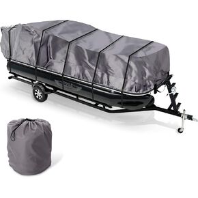 Pyle Protective Storage Boat Cover - Universal Waterproof and Weather Resistant with Sun Damage Protection Armor Shield/Marine Grade Canvas for 17 to 20ft Trailer Pontoon - PCVHP660