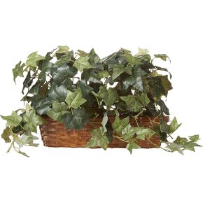 Nearly Natural 12.5in. Puff Ivy with Ledge Basket Silk Plants, Green,20.5'' x 6'' x 12''