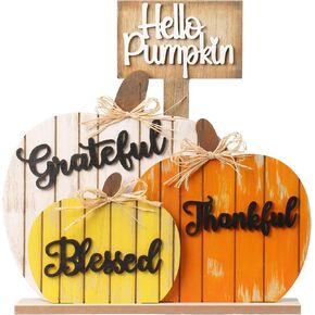 SY Super Bang Fall Decorations for Home, Rustic Wooden Blessed Grateful Thankful Hello Pumpkin Tabletop Sign Thanksgiving Decoration, for Autumn Harvest Farmhouse Party Decor.