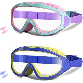 2 Pack Swim Goggles for Kids 3-15, Anti Fog Anti UV Wide View No Leaking Swimming Goggles for Boys Girls