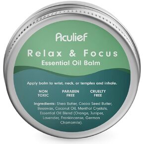 Aculief Relax & Focus Essential Oil Aromatherapy Balm - Keeps Skin Moisturized - Non-Toxic and Paraben and Cruelty-Free - Natural Ingredients - Lavender, Orange, Peppermint Oils, and Shea Butter Cream