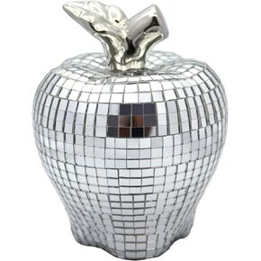 Disco Fruit Statue Decorations 5.5"H Handmade Ceramic Disco Aesthetic Statues Cute Room Decoration for Table Shelf Present for Fashion Girl Small Home Decor Accents Disco Ball Décor(SILVER)