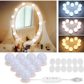 Mirror Lights Hollywood Style Makeup Vanity Lights for Mirror, 14 Dimmable Bulbs Vanity Lights Strip kit for Makeup Bathroom Wall Mirror Body Gift, 3 Color Modes (Mirror & USB Charger Not Include)