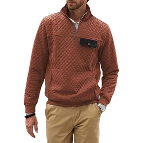 JMIERR Men's Quilted Sweatshirt Casual Long Sleeve Outdoor Stand Collar Quarter-Zip Pullover Sweatshirts