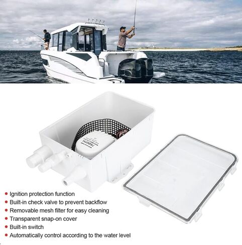 نظام مضخة حوض الدش 750 جيجا في الساعة 12 فولت، منافذ مدخل متعددة، سهلة التركيب، محمية من الإشعال، غطاء شفاف، صمام فحص على المخرج in Kuwait