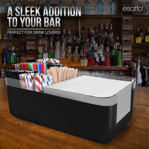 علبة بار ممتازة من Esatto Professional Bar Products (أسود)، تستخدم لتنظيم عناصر البار ومساحة العمل بسهولة، مع 12 أداة سكب إضافية للصب الدقيق و12 غطاء سكب in Kuwait