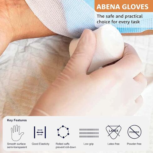 Abena Vinyl Medical Examination Gloves, Transparent, Smooth Texture, Rolled Cuff, Powder Free, Disposable in Saudi Arabia