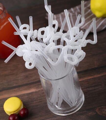 [Individually Wrapped] 100 Pcs Clear Flexible Plastic Straws, Disposable Bendy Straws, 10.2" Long and 0.23'' Diameter, BPA-Free in Saudi Arabia