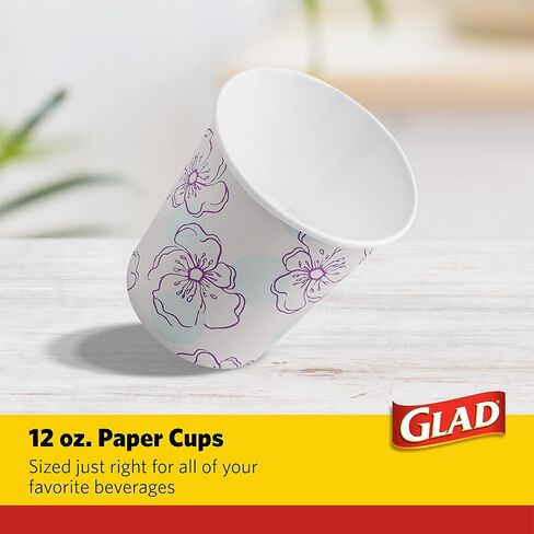 Glad Tabletop All Purpose Disposable Paper Cups with Purple Blue Flower Design for Everyday Use from, 12 Oz, 50 Count | Blue Flower Paper Cups, Floral Paper Drinking Cups in Saudi Arabia