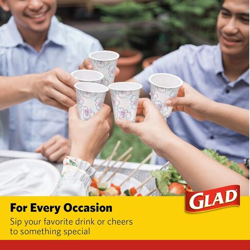 Glad Tabletop All Purpose Disposable Paper Cups with Purple Blue Flower Design for Everyday Use from, 12 Oz, 50 Count | Blue Flower Paper Cups, Floral Paper Drinking Cups in Saudi Arabia
