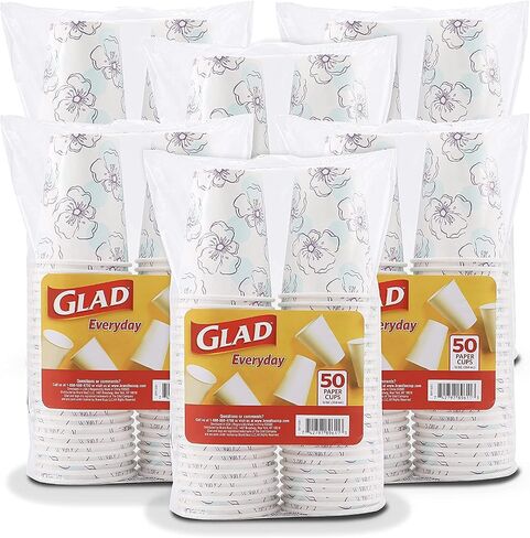 Glad Tabletop All Purpose Disposable Paper Cups with Purple Blue Flower Design for Everyday Use from, 12 Oz, 50 Count | Blue Flower Paper Cups, Floral Paper Drinking Cups in Saudi Arabia