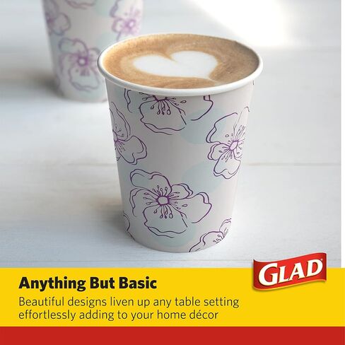 Glad Tabletop All Purpose Disposable Paper Cups with Purple Blue Flower Design for Everyday Use from, 12 Oz, 50 Count | Blue Flower Paper Cups, Floral Paper Drinking Cups in Saudi Arabia