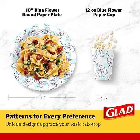 Glad Tabletop All Purpose Disposable Paper Cups with Purple Blue Flower Design for Everyday Use from, 12 Oz, 50 Count | Blue Flower Paper Cups, Floral Paper Drinking Cups in Saudi Arabia
