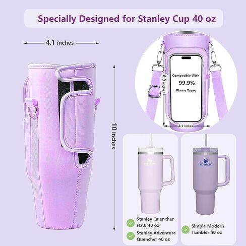 Initial A-Z Carrier Bag for Stanley Cup 40 oz, Stanley Cup Holder with Strap for Stanley 40 oz Tumbler with Handle, Stanley Cup Accessories with Stanley Cup Straw Cover - Spill Stopper - Letter Charm in Saudi Arabia