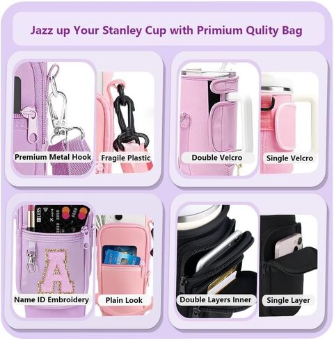 Initial A-Z Carrier Bag for Stanley Cup 40 oz, Stanley Cup Holder with Strap for Stanley 40 oz Tumbler with Handle, Stanley Cup Accessories with Stanley Cup Straw Cover - Spill Stopper - Letter Charm in Saudi Arabia