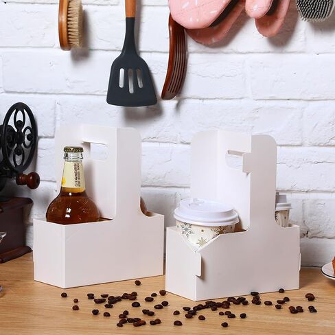 60 Pcs Drink Carrier with Handles, Holds 2 Cups, 6.9 x 3.2 x 8.9 Inches Coffee Holder Paperboard Drink Caddy for Hot and Cold Drinks, Takeout, Cafe and Restaurant Food Delivery Service (Pink) in Saudi Arabia