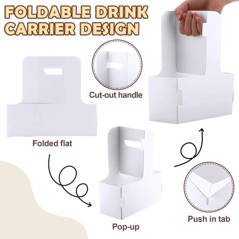 60 Pcs Drink Carrier with Handles, Holds 2 Cups, 6.9 x 3.2 x 8.9 Inches Coffee Holder Paperboard Drink Caddy for Hot and Cold Drinks, Takeout, Cafe and Restaurant Food Delivery Service (Pink) in Saudi Arabia