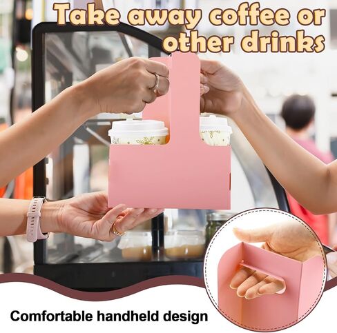 60 Pcs Drink Carrier with Handles, Holds 2 Cups, 6.9 x 3.2 x 8.9 Inches Coffee Holder Paperboard Drink Caddy for Hot and Cold Drinks, Takeout, Cafe and Restaurant Food Delivery Service (Pink) in Saudi Arabia