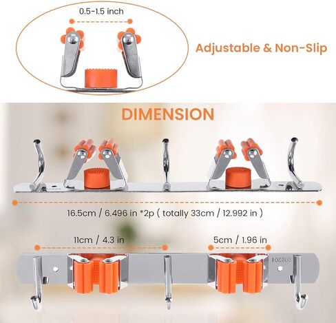 MOHOO 2 Pack Broom Holder Wall Mount Stainless Steel Wall Mounted Storage Organizer Heavy Duty Tools Hanger with 4 Racks 6 Hooks for Bathroom Kitchen Office Closet Garden in Saudi Arabia