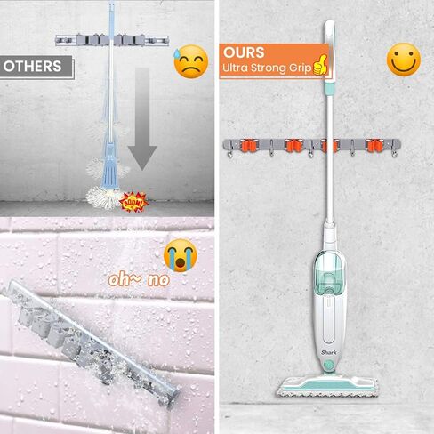 MOHOO 2 Pack Broom Holder Wall Mount Stainless Steel Wall Mounted Storage Organizer Heavy Duty Tools Hanger with 4 Racks 6 Hooks for Bathroom Kitchen Office Closet Garden in Saudi Arabia