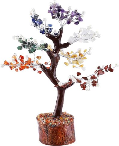 Chakra Tree of Life I Crystal Tree of Life with Seven Chakra Tumbles I Wooden Decor Base Tray I Handmade Gemstone Tree I Decorations I Spiritual Gifts I Artificial Tree I Feng Shui Decor Tree in Saudi Arabia