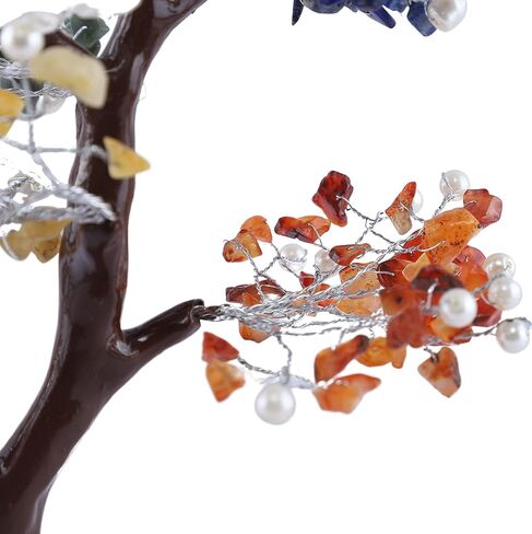 Chakra Tree of Life I Crystal Tree of Life with Seven Chakra Tumbles I Wooden Decor Base Tray I Handmade Gemstone Tree I Decorations I Spiritual Gifts I Artificial Tree I Feng Shui Decor Tree in Saudi Arabia