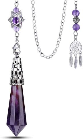 CrystalTears Natural Amethyst Crystal Dowsing Pendulum 12 Facet Reiki Healing Crystal Gemstone Point Pendulums for Divination Wicca Meditation Crystal Therapy in Saudi Arabia