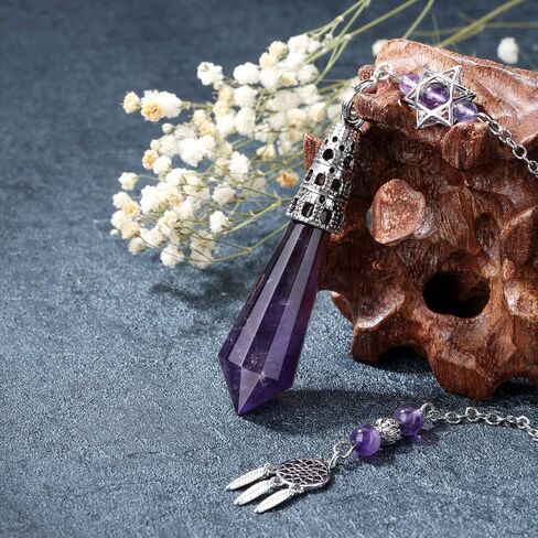CrystalTears Natural Amethyst Crystal Dowsing Pendulum 12 Facet Reiki Healing Crystal Gemstone Point Pendulums for Divination Wicca Meditation Crystal Therapy in Saudi Arabia