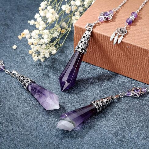 CrystalTears Natural Amethyst Crystal Dowsing Pendulum 12 Facet Reiki Healing Crystal Gemstone Point Pendulums for Divination Wicca Meditation Crystal Therapy in Saudi Arabia
