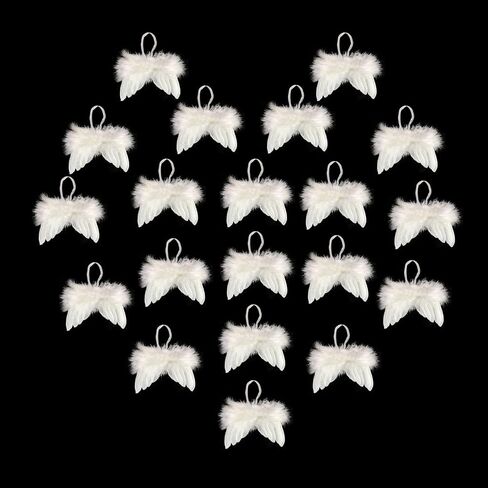 20 Pcs Natural Angel Wings Ornaments, 4.72 × 4.72 Inch White Crafts Angel Feather Wings for DIY Chic Christmas Tree Hanging Ornaments/ Xmas Angel Decor/ Angel Wings Memorial Gifts in Saudi Arabia