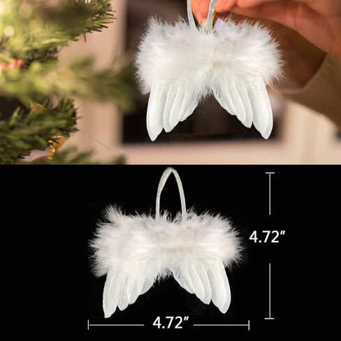 20 Pcs Natural Angel Wings Ornaments, 4.72 × 4.72 Inch White Crafts Angel Feather Wings for DIY Chic Christmas Tree Hanging Ornaments/ Xmas Angel Decor/ Angel Wings Memorial Gifts in Saudi Arabia
