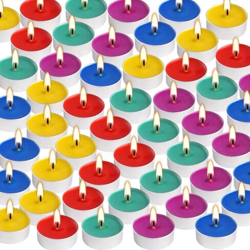 50 Packs Assorted Colors Unscented Tealights Candle Bulk, 5 Colors Smokeless Mini Votive Candles for Home Decor Dinner Shabbat Valentine's Day, 4 Hours in Saudi Arabia