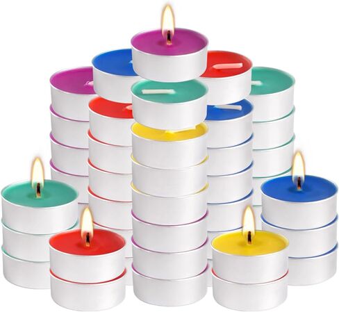 50 Packs Assorted Colors Unscented Tealights Candle Bulk, 5 Colors Smokeless Mini Votive Candles for Home Decor Dinner Shabbat Valentine's Day, 4 Hours in Saudi Arabia