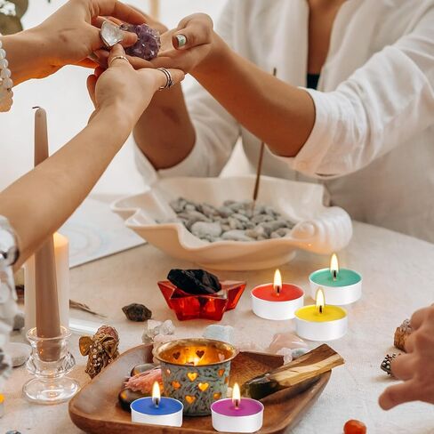 50 Packs Assorted Colors Unscented Tealights Candle Bulk, 5 Colors Smokeless Mini Votive Candles for Home Decor Dinner Shabbat Valentine's Day, 4 Hours in Saudi Arabia