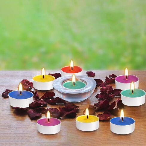 50 Packs Assorted Colors Unscented Tealights Candle Bulk, 5 Colors Smokeless Mini Votive Candles for Home Decor Dinner Shabbat Valentine's Day, 4 Hours in Saudi Arabia