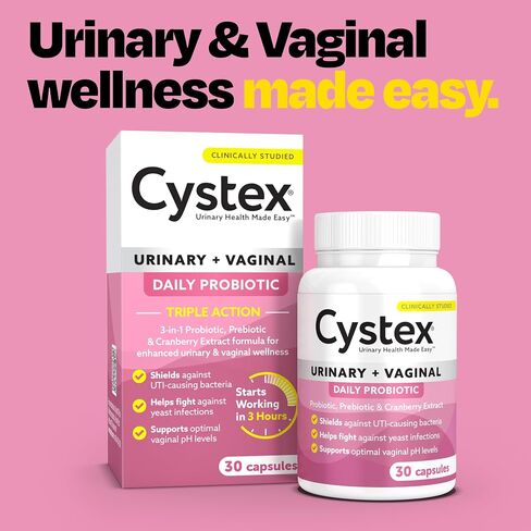 Cystex Urinary Probiotic: Proactive UTI Protection, 3-in-1 Support with Prebiotics, Probiotics, and Cranberry. Defense Against Yeast Infections, Optimal pH, Fast-Acting 30ct in Saudi Arabia